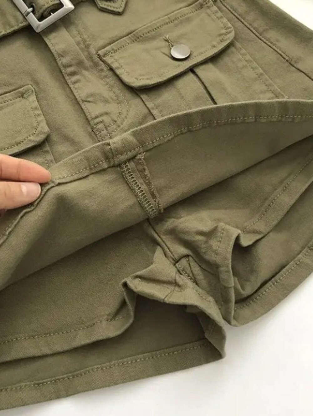 Women'S High-Waist Cargo Skirt with Built-In Shorts, Black Street Style Fashion - Picture 6 of 6